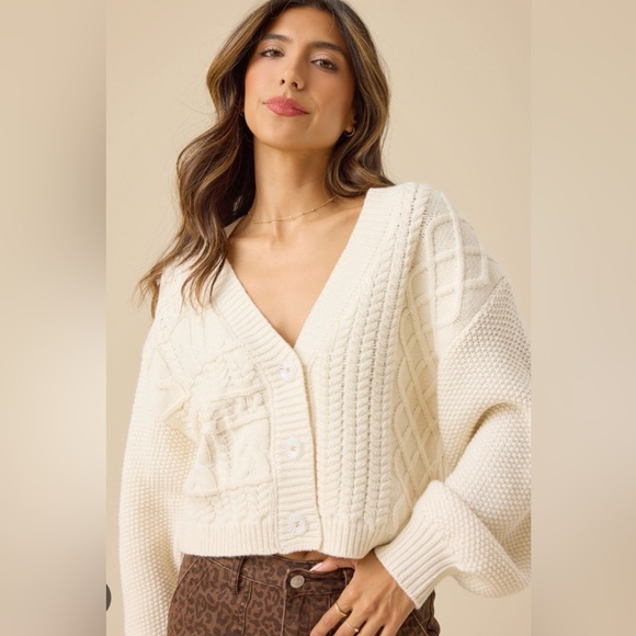 Altar'd State Sweaters - Altar'd State Cream Cable Knit Cardigan
